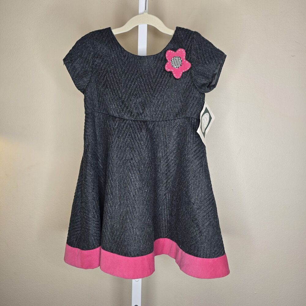 Isabel Garreton Girl's 4 Gray Pink Wool Blend Short Sleeve Knee Length Dress